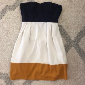 Mod strapless colorblock dress mustard violet cute